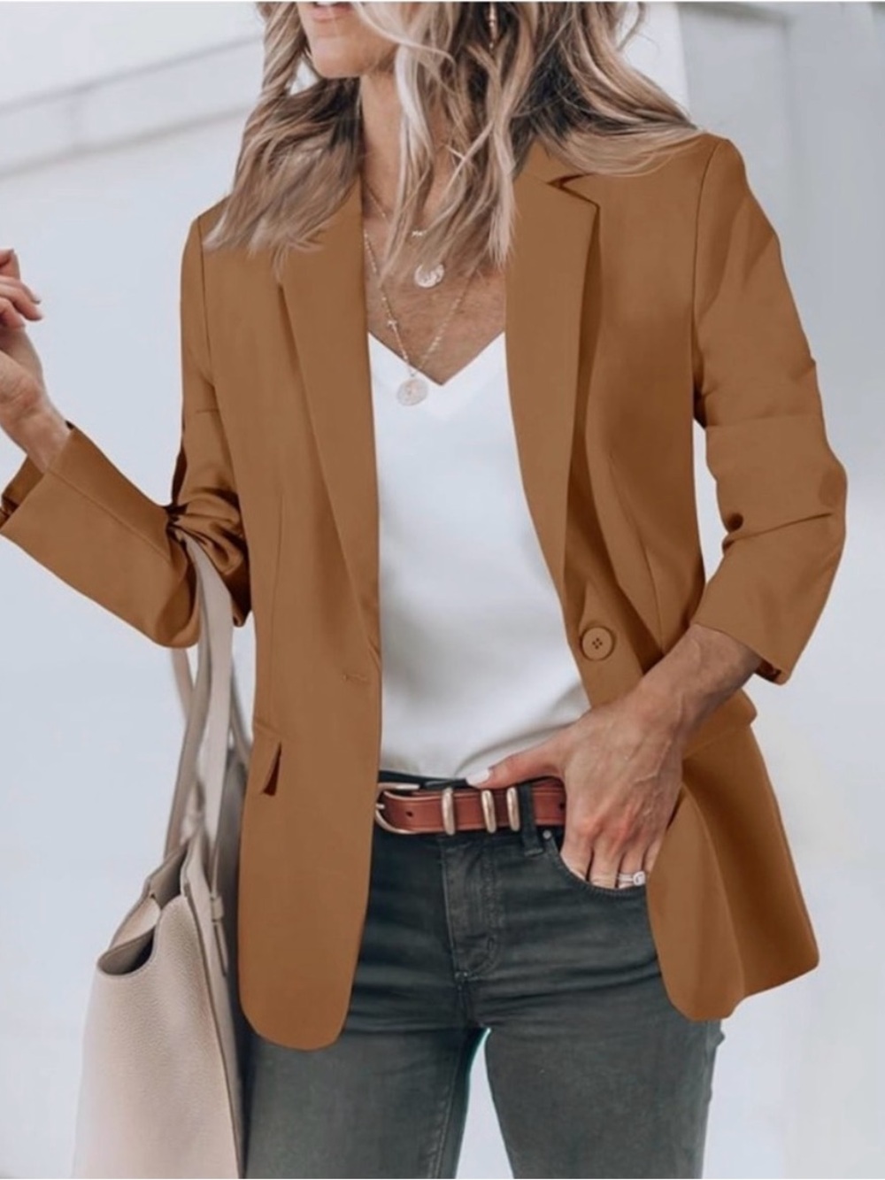 Cicy Bell Tailored Camel Blazer Jacket